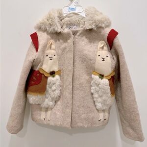 Little Goodall Llama Kids Hooded Wool Coat Size 6. In very good condition.